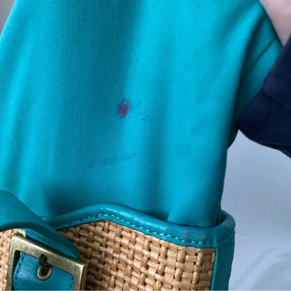 Kate Landry straw and teal leather tote bag - Picture 6 of 9